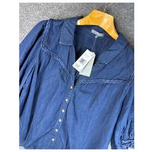 Wit & Wisdom Indigo Denim Braided Collar Button Front Shirt Top Women 2X Lyocell
